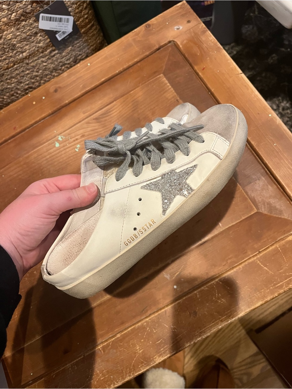 Golden Goose White Sneakers with Silver Glitter Star - Picture 2 of 5